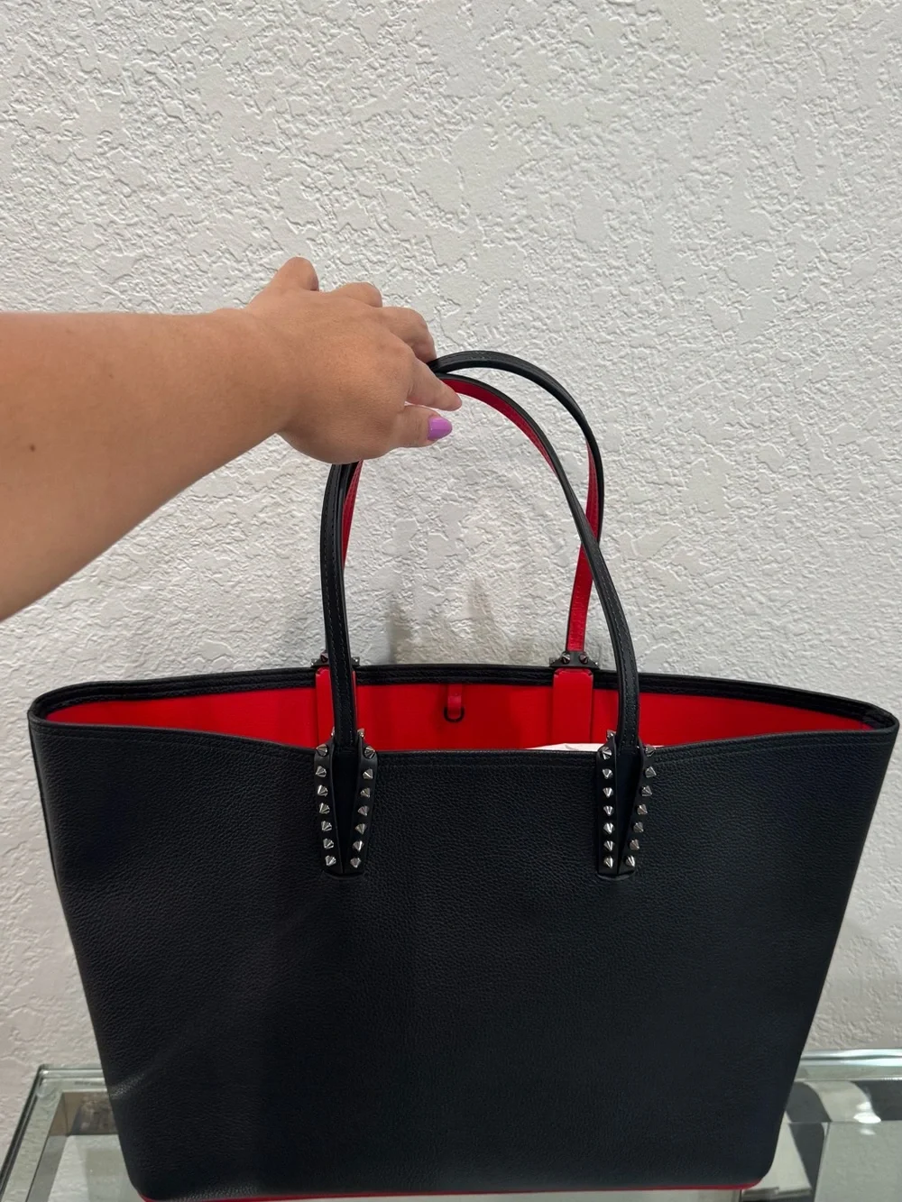 Christian Louboutin Cabata Calfskin Leather Tote with Red Interior
